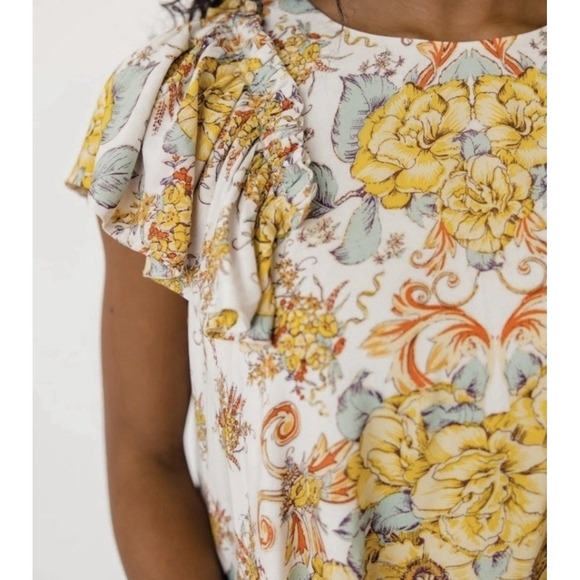 Free People Yara Floral Printed Peasant Flutter Sleeve Mini Dress Size Large NWT - Picture 3 of 15